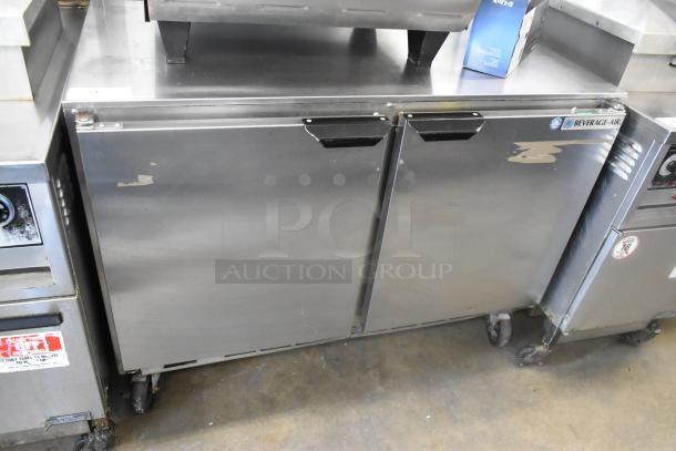 Beverage Air UCR48AHC stainless steel 2-door undercounter cooler, commercial casters, 115 volts, 1 phase, used condition.