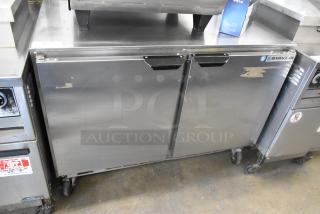 Beverage Air UCR48AHC stainless steel 2-door undercounter cooler, commercial casters, 115 volts, 1 phase, used condition.