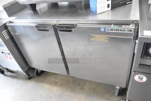 Beverage Air UCR48AHC stainless steel undercounter cooler, two-door, on casters, 115V, commercial use, visible branding.