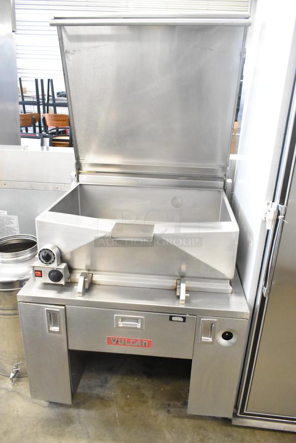 Vulcan Stainless Steel Commercial Braising Pan, floor style, on casters, with control dials, excellent condition.