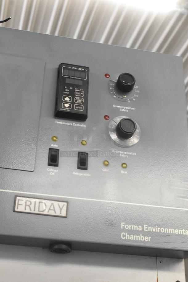Thermo 3920 single door environmental chamber incubator with temperature controls and safety features. 120V, 1 phase. Good condition.