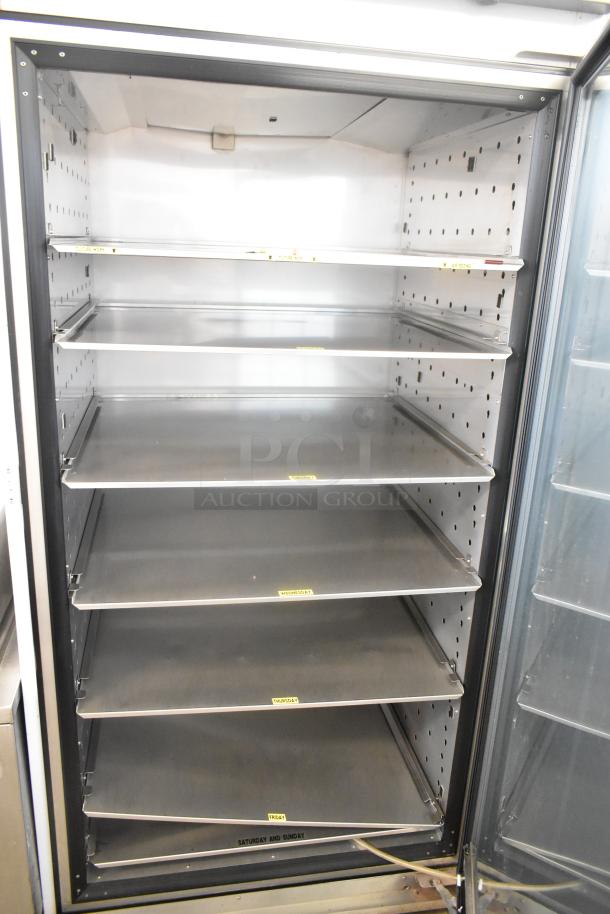 Thermo 3920 metal commercial single door reach-in environmental chamber incubator with labeled shelves, 120V, 1 phase.