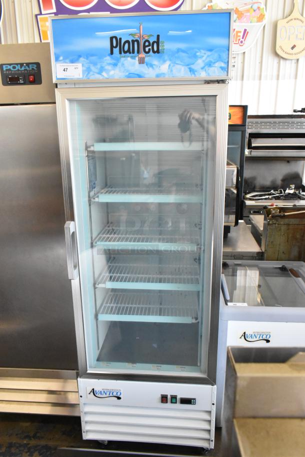 2022 Avantco 178GDC12FHCW commercial cooler, single door, poly coated racks, 115V, good condition.