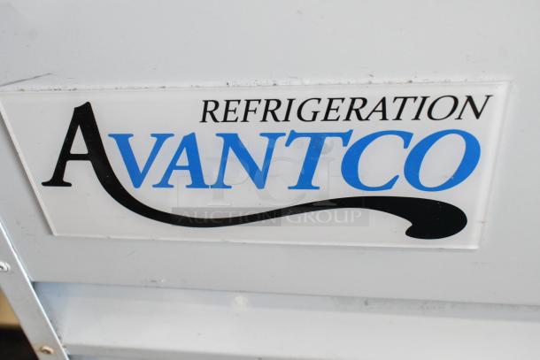 Avantco logo on 2022 metal commercial reach-in cooler model 178GDC12FHCW; features poly-coated racks.