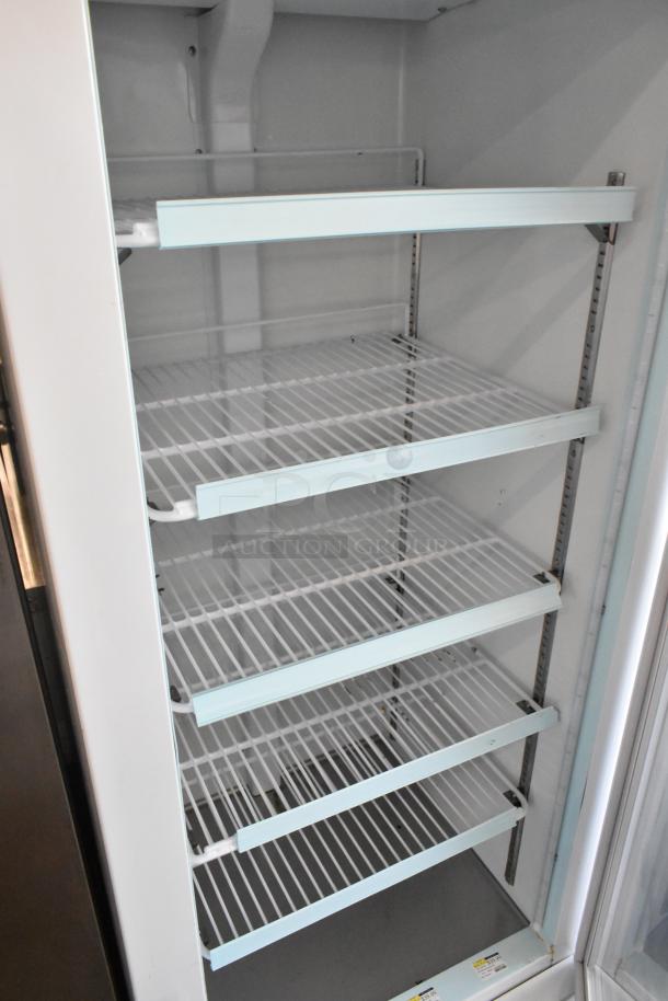 2022 Avantco 178GDC12FHCW metal commercial cooler with single glass door, poly-coated racks, and 115V, 1-phase power.