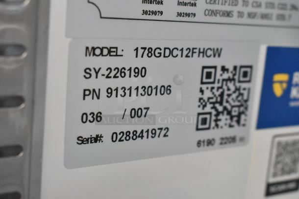 Label of Avantco 178GDC12FHCW commercial cooler, showing model, serial number, and certifications.