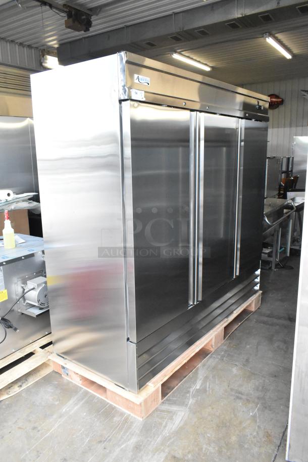 Brand new Avantco 178SS3RHC 3-door stainless steel cooler, scratch and dent, with poly-coated racks. 115V, 1 phase.