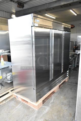 Brand new Avantco 178SS3RHC 3-door stainless steel cooler, scratch and dent, with poly-coated racks. 115V, 1 phase.