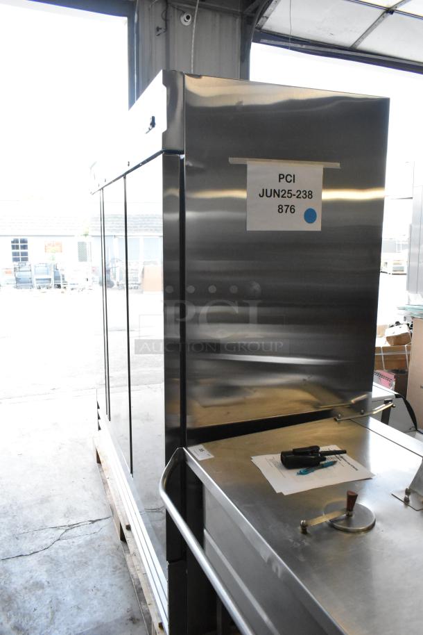 Brand new Avantco 178SS3RHC 3-door stainless steel cooler; minor scratches; poly coated racks; 115V, 1 phase.