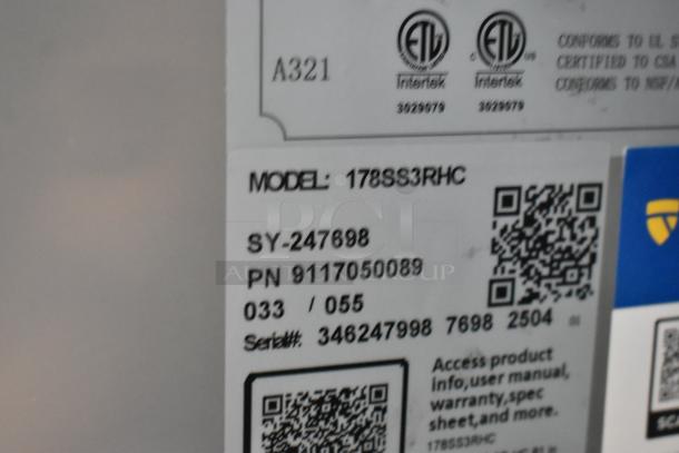 Avantco 178SS3RHC label showing model, part number, serial number, ETL certification marks, and QR codes for product info.
