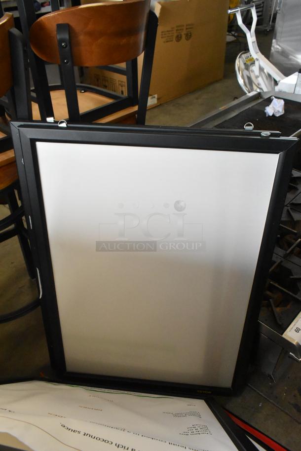 Four framed menu boards with black frames, ready for display. Excellent condition, versatile for cafe or restaurant use.