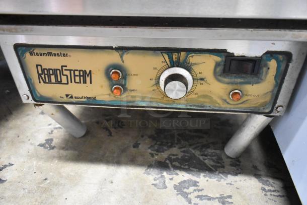 Southbend RS-4E steam cabinet control panel, shows dials and worn labels, 208 volts, 1/3 phase, commercial use.