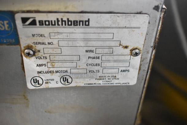 Southbend RapidSteam RS-4E steam cabinet label with model, 208 volts, 1/3 phase. UL certified. Made in USA.