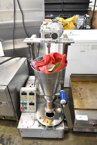 Stainless steel commercial unit on casters with MNMRV40 gear reducer, features control panel, excellent condition.