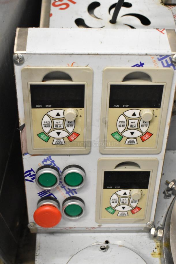 Stainless Steel Commercial Unit on casters with MNMRV40 Gear Reducer, featuring dual control panels and multiple buttons.