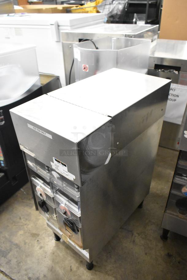 Bunn ICDD-3 stainless steel commercial iced coffee dispenser reservoir, features dual dispensers, good condition.