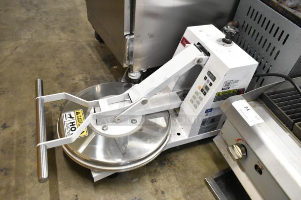 Estella 34BDPC18T metal dough press, 240V, countertop model, used condition, control panel and safety labels visible.