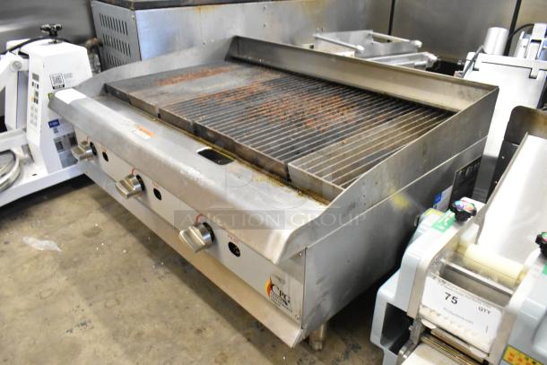 2022 Cooking Performance Group stainless steel charbroiler grill, model 351CLNG36NL, natural gas, 120,000 BTU, used condition.
