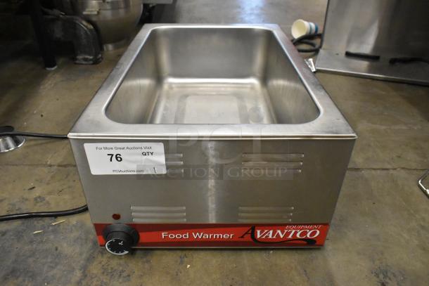 Avantco 177W50 stainless steel commercial countertop food warmer, 120 volts, 1 phase, temperature dial, auction tag.