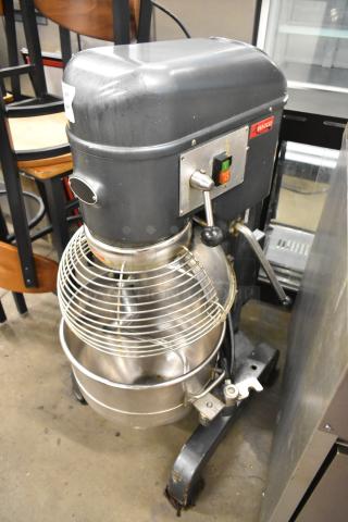Avantco MX30 30 Quart Commercial Dough Mixer with stainless steel bowl, bowl guard, and dough hook, 120V.