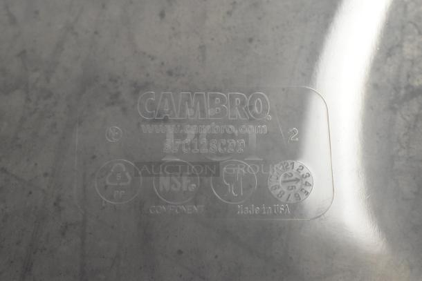 26 new Cambro SFC12SCPP CamSquares® translucent lids, marked with NSF and Made in USA, for 12, 18, 22 Qt containers.