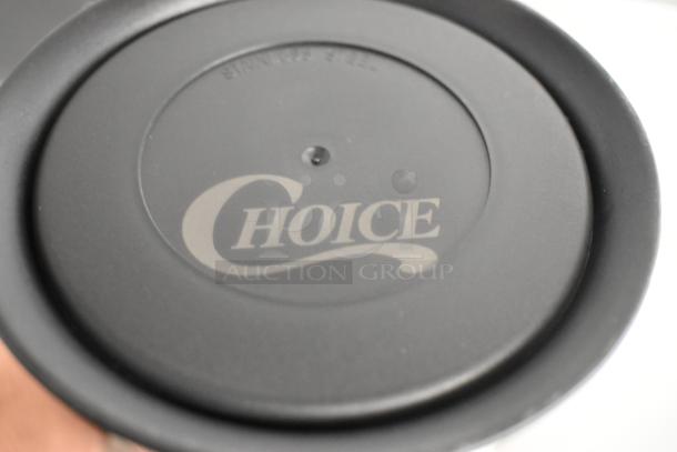 Alt text: Choice pitcher base with brand logo. Brand new, some scratches and dents visible. Made of stainless steel.
