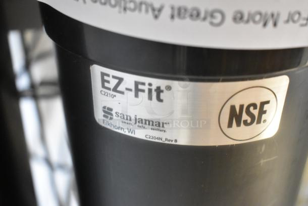 San Jamar C2210 EZ Fit Cup Dispenser, scratch and dent condition, NSF certified, black finish, label reads Elkhorn, WI.