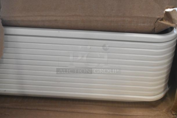 Box of 12 new MFG Tray 18" x 26" white fiberglass display trays, minor box wear, ideal for market use.