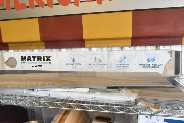 3 new boxes of Matrix Flooring by Shaw Floors, scratch and dent, waterproof, DIY install, kid and pet friendly.