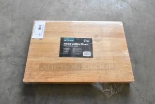 Brand new Choice 407WCB1812 wood cutting board, 18"x12"x1 3/4", squared edges, slight scratch and dent, original packaging.