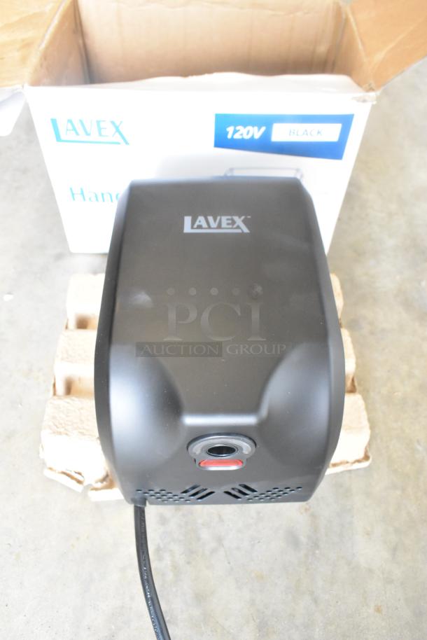 BRAND NEW Lavex KW-1021B black stainless steel automatic hand dryer in original box, 120V, minor dents visible.