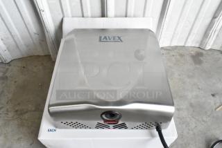 Lavex satin stainless steel automatic ADA hand dryer, model 158LAVADASHDSS, with HEPA filtration, 110/120V, on box.