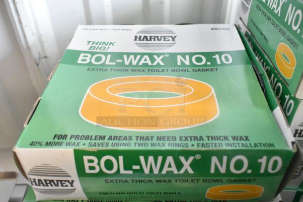 9 new Harvey by Oatey 007400 Bol-Wax No. 10 wax gaskets. Extra thick, 3"/4" size, for toilet bowls. Box shows "Think Big!" branding.