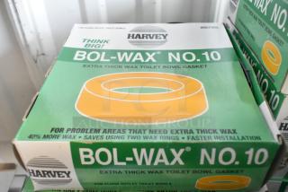 9 new Harvey by Oatey 007400 Bol-Wax No. 10 wax gaskets. Extra thick, 3"/4" size, for toilet bowls. Box shows "Think Big!" branding.