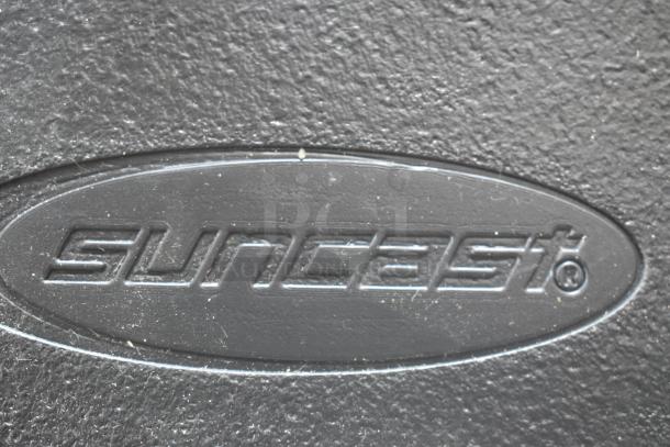 Suncast Shelf Kit logo on textured surface, suitable for vertical storage sheds, brand new with scratch and dent condition.
