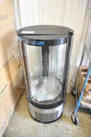 Brand new KoolMore CDUR-3C circular bakery display case, 19-inch, refrigerated, broken glass visible, 115V, 1 phase.