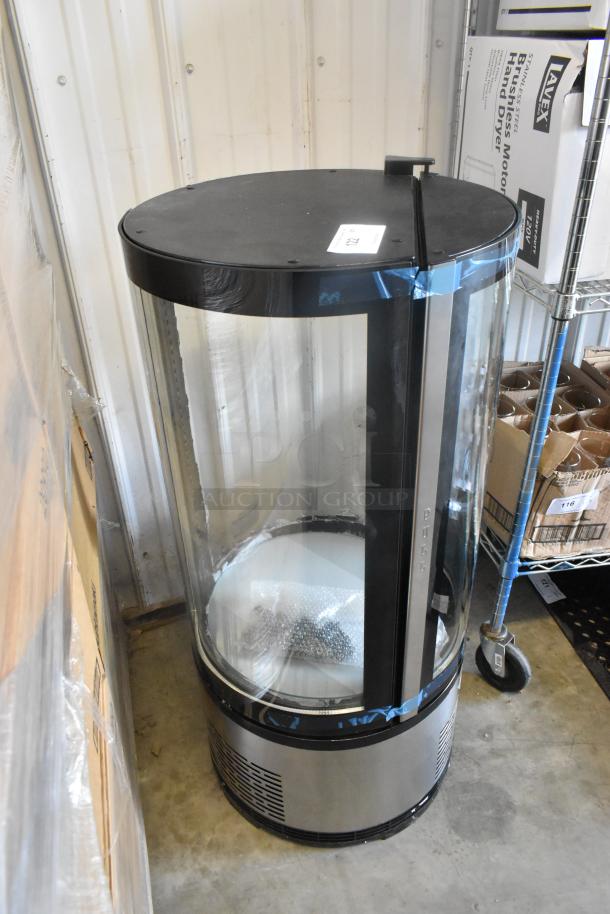 KoolMore CDUR-3C circular refrigerated display case, scratch and dent, broken glass visible, new, 19 in, 115V, 1 phase.