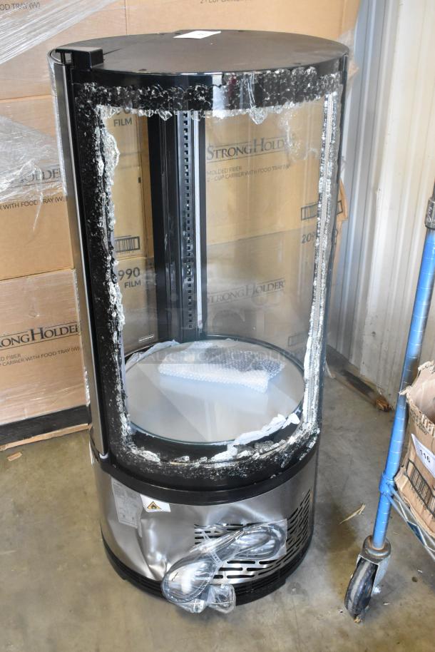 BRAND NEW SCRATCH AND DENT KoolMore CDUR-3C bakery display case, 19 in. Circular, broken glass shown, 115V, 1 Phase.