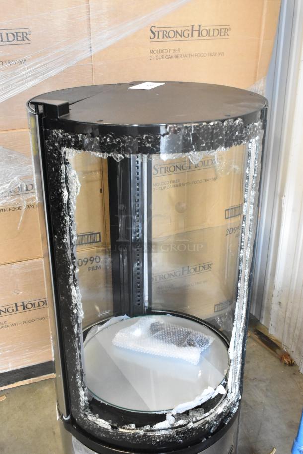 Brand new KoolMore CDUR-3C refrigerated bakery display, 19 in., scratch and dent with broken glass shown. 115V, 1 Phase.