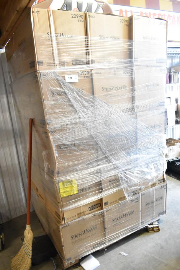 30 boxes of 100 StrongHolder molded fiber 2-cup carriers with food trays. Scratch and dent condition, wrapped on pallet.
