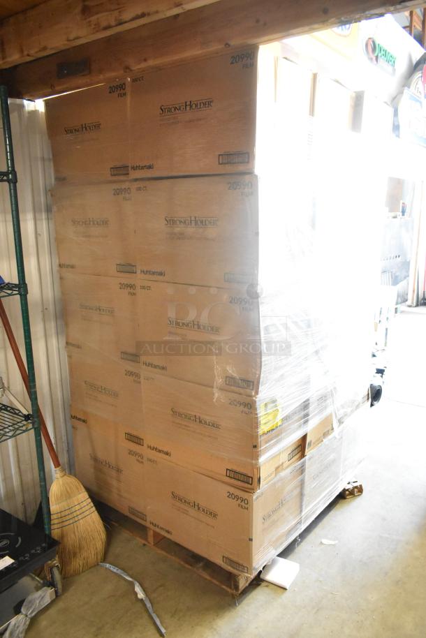 Pallet of 30 new boxes of StrongHolder Molded Fiber 2 Cup Carrier with food tray, 100 count each, scratch and dent condition.
