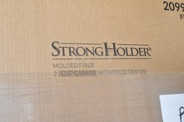 Boxes of 100 StrongHolder molded fiber 2-cup carriers with food tray, brand new, scratch and dent, 30 boxes available.