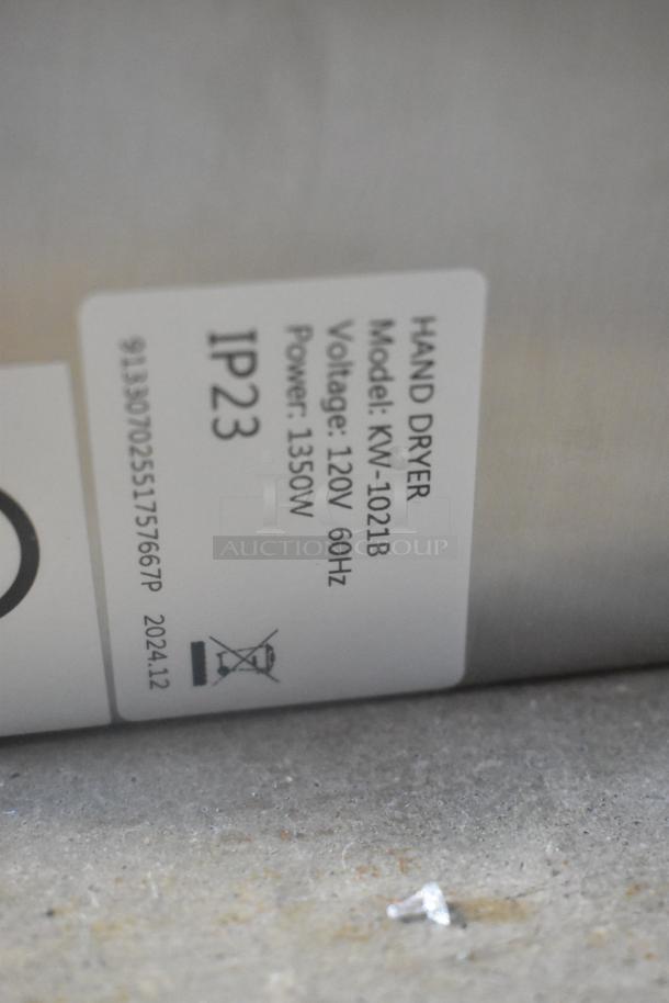 Lavex Stainless Steel Automatic Hand Dryer, Model KW-1021B, 120V, 1350W, IP23 rating, new condition, visible label.
