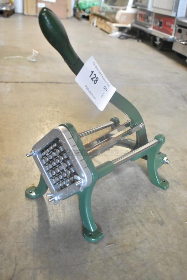 BRAND NEW Garde metal vegetable cutter, scratch and dent condition, sturdy green frame with cutting grid, handle attached.