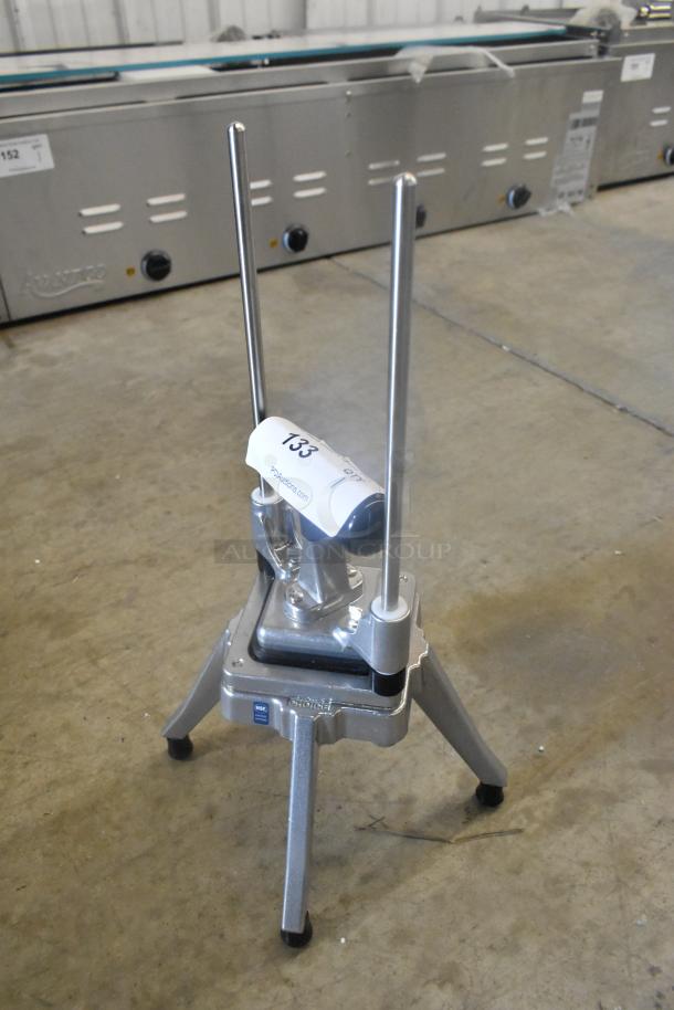 BRAND NEW Scratch and Dent Choice 40725D 1/4" Vegetable Dicer, sturdy metal frame, minor scratches visible, auction tag shows.