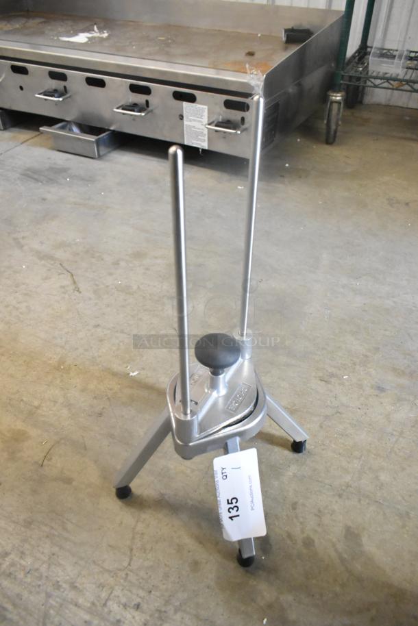 BRAND NEW Choice 4074WDG 4 Section Wedge Cutter, slight scratches, ideal for fruit/vegetable prep. Auction tag visible.