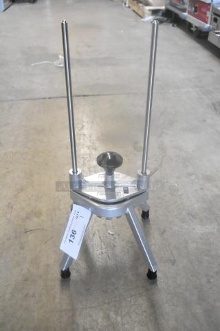 BRAND NEW Choice 40710WDG fruit/vegetable wedge cutter, 10-section, minor scratches, sturdy metal frame, auction tag visible.