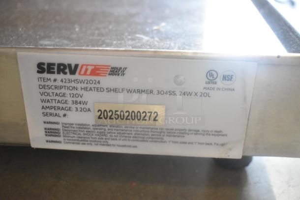 Brand new 2025 ServIt 423HSW2024 heated shelf warmer, stainless steel, 24"x20", 120V, 384W, scratch and dent.