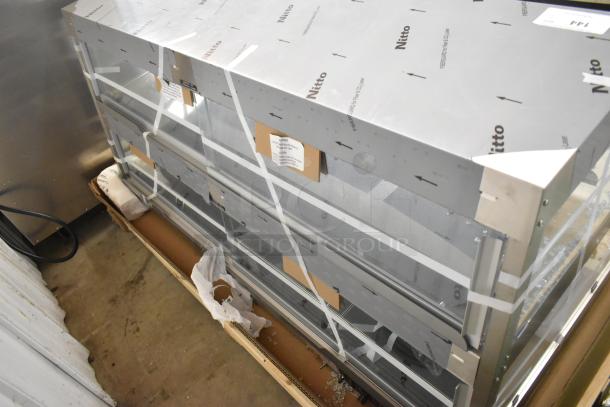BRAND NEW Hatco GRHD-4PD Stainless Steel Glo-Ray 58 1/2" Dual Shelf Merchandiser, 120/208V, 1 Phase, in packaging.