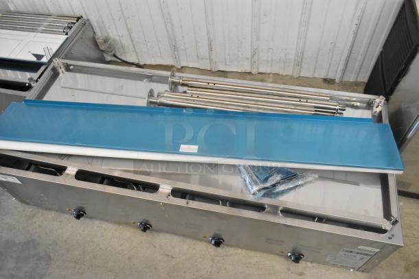 Brand new Avantco 177STE4SA stainless steel four pan open well electric steam table with undershelf, 120V, 1 phase, scratch and dent.